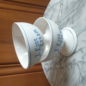 Pair of I Love Ice Cream 🍨🍨 Ceramic Blue and White Dessert Bowls